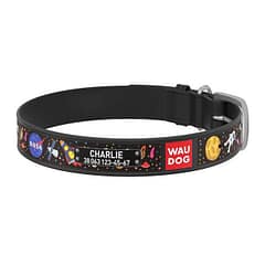 Collar Waudog Nasa Desenli QR Pasaportlu Köpek Boyun Tasması 38-49 Cm Siyah