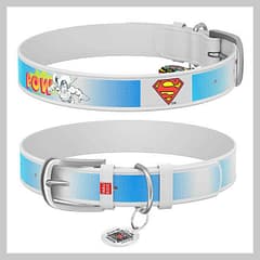 WAUDOG Design genuine leather dog collar with QR passport, "Superman2" design L 29-38