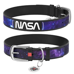 WAUDOG Design genuine leather dog collar with QR passport, "NASA21" design, XS, W 12 mm L 21-29 cm black