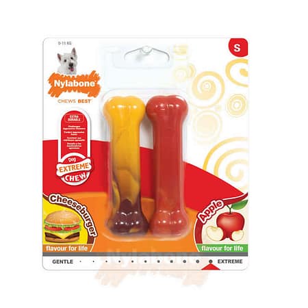 Nylabone Cheeseburger ve Elma Aromalı Köpek Çiğneme Kemiği