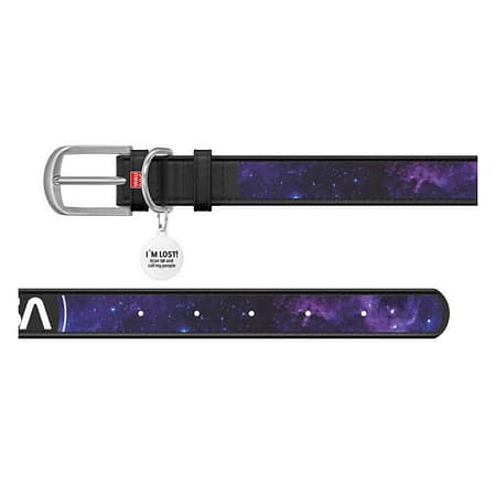 WAUDOG Design genuine leather dog collar with QR passport, "NASA21" design L 38-49 cm black