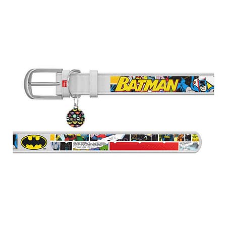 WAUDOG Design genuine leather dog collar with QR passport, "Batman1" design L 29-38 cm white