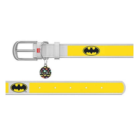 WAUDOG Design genuine leather dog collar with QR passport, "Batman2" design L 29-38 cm white