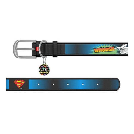 WAUDOG Design genuine leather dog collar with QR passport, "Superman2" design 29-38 cm black