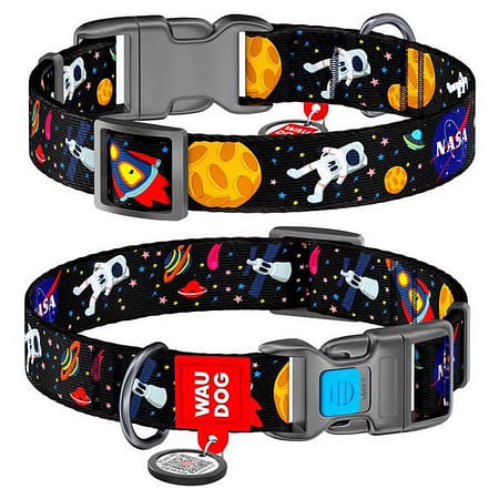 CollarCollar Waudog Nasa Desenli QR Pasaportlu Köpek Boyun Tasması 21-29 Cm Siyah