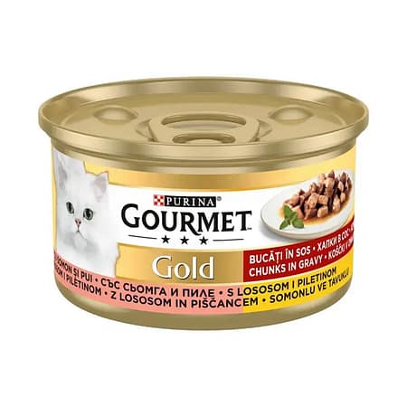 Gourmet Gold Parça Etli Somonlu ve Tavuklu Yaş Kedi Maması