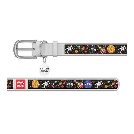 Collar Waudog Nasa Desenli QR Pasaportlu Köpek Boyun Tasması 30-39 Cm Beyaz