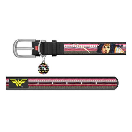 WAUDOG Design genuine leather dog collar with QR passport, "Wonder Woman" design, W 15 mm, L 26-35 cm black