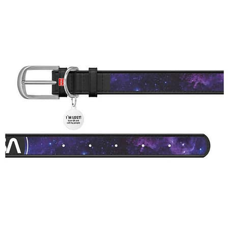 WAUDOG Design genuine leather dog collar with QR passport, "NASA21" design L 46-60 cm black